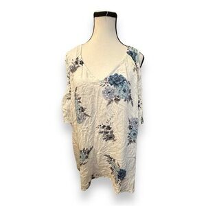 Women’s torrid 1 Watercolor Floral Cotton Eyelet Cold Shoulder Tie Top 14 16 1XL